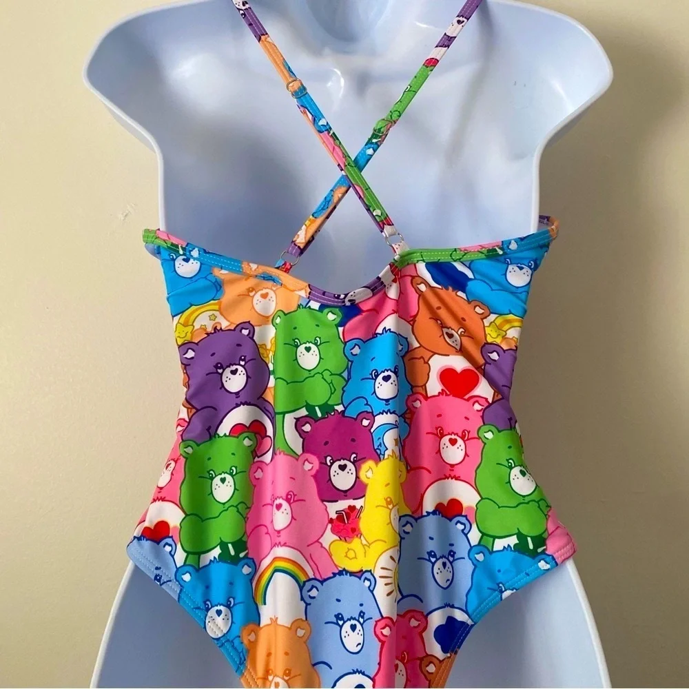 Care Bears Rainbow One-Piece Swimsuit Adjustable Straps Bodysuit Pad Inserts M